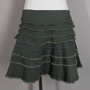 Groggy Y2K Mini Skirt Olive Green Ruffle Hem Raw Edge Small